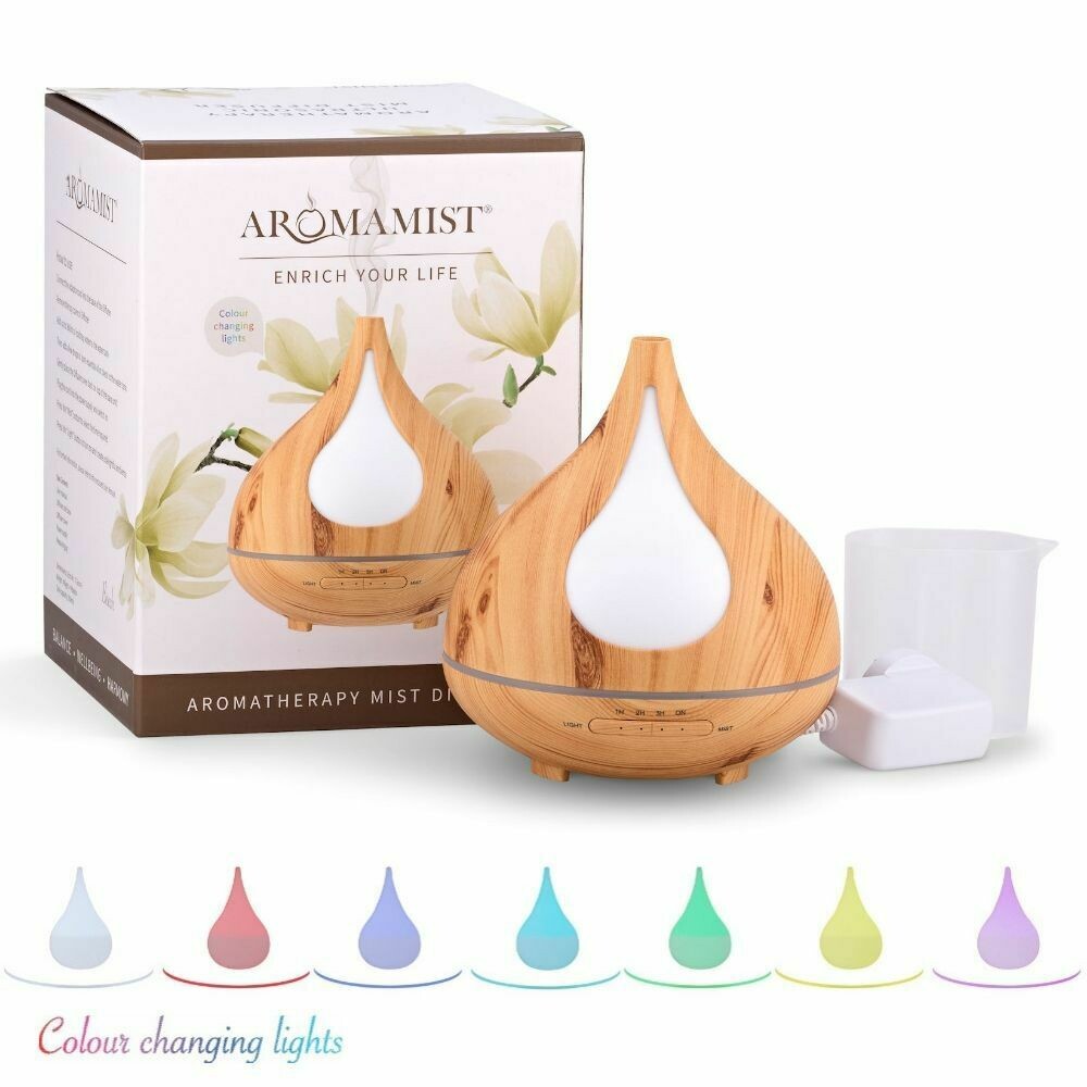 Wood Tear drop Aromatherapy Diffuser 10hr Aromamist Colour changing